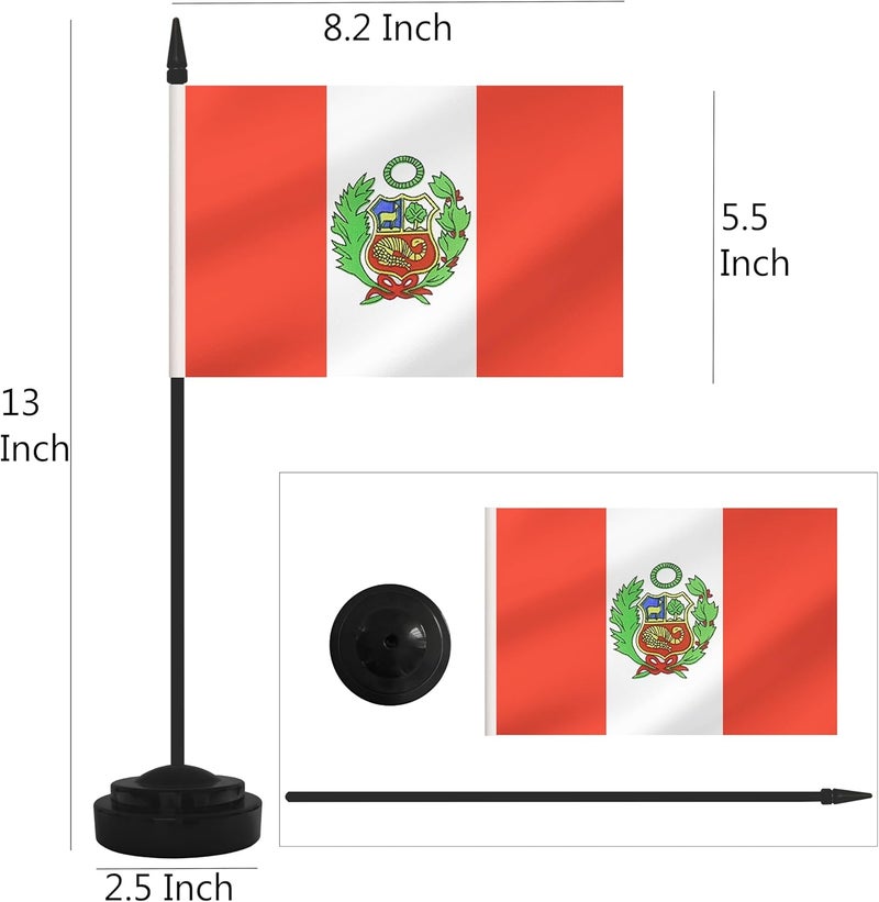 Yamiuo 2 Pack Peru Desk Flag Set, Peruvian Desktop Small Miniature Table Office Flag with 12" Black Pole and Black Base, Offices, Classroom, Home, Festival Decoration (Peru) - Image 2